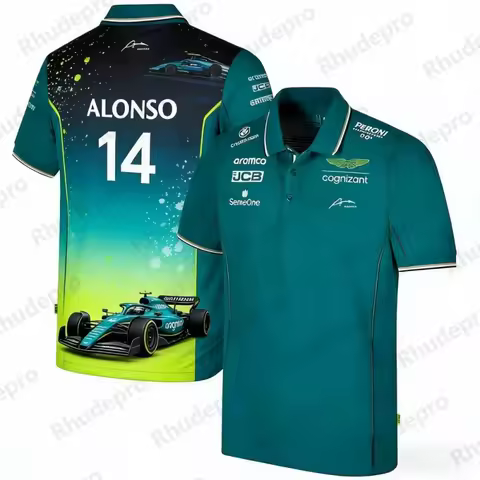 Alonso 14 F1 Racing Theme Short-sleeve Polo Shirt Sport Casual Printed Top for Racing Fans Daily & M