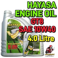 100% ORIGINAL HAYASA ENGINE OIL MINYAK HITAM GT8 SAE10W40 FOR CAR MYVI PROTON PERODUA AXIA ALZA 4.0LITRE [1CTN=6 BOTTOL]