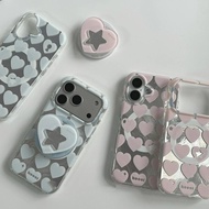 Sweet Blue Pink Love Mirror Magnetic Bracket Suitable For iPhone 17 16 15 14 Pro Max i15 i16 17Pro P