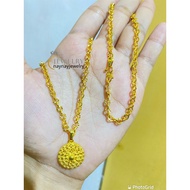 Necklace for 3 Tribes of Medan, carved round flowers, 24k gold plated
