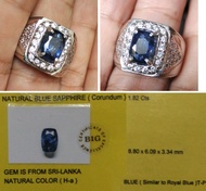 Blue safir/sapphire ceylon (Sim) royal blue 1.82cts memo Big Lab