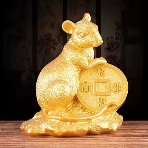 Chinese Zodiac Rat Figurine: Wealth-Attracting Zodiac Rat Living Room Decor Gift