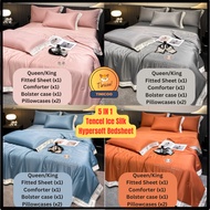 Premium Tencel 100% Ice Silk Hypersoft Bedsheet 5in1 Comforter Set King/Queen Cooling Satin Bedsheet