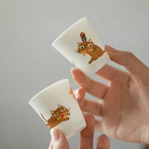45ML Cat Tea Cup Gongfu Tea Set Smelling Cup Handmade Ceramic Zen Chinese Tea Ceremony