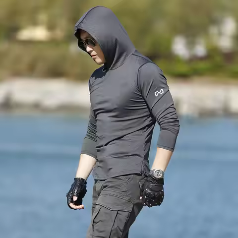 Sports Long Sleeved Men's Hooded Tshirts Running Fitness Quick-Drying T-shirt Y2K Spring Autumn New 