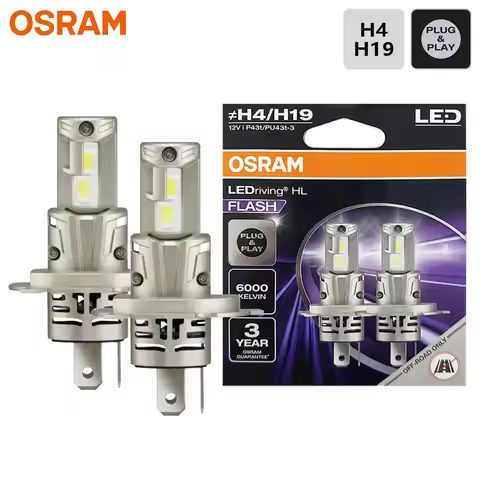 OSRAM FLASH LED H4 H19 Car Headlight P43t PU43t Power Bright Lamps 1:1 Small Design 6000K Cool White