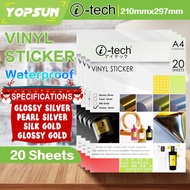 Vinyl Sticker Waterproof A4 Glossy Sliver / Pearl Sliver 20Sheets/Pack ITech Brand High Quality
