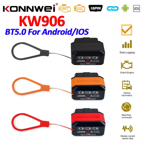 KONNWEI KW906 ELM327 V1.5 Pic18F25K80 OBD2 Scanners Bluetooth 5.0 For Android/IOS ELM 327 OBD 2 Car 
