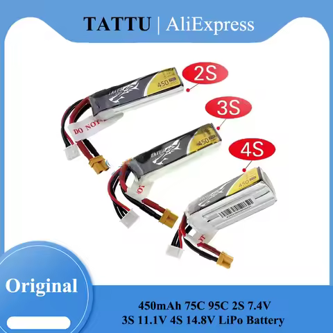 TATTU 450mAh 75C 95C 2S 7.4V 3S 11.1V 4S 14.8V LiPo Battery with XT30 Plug Battey for RC FPV Racing 