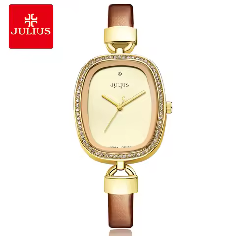 2017 Julius Watch Golden Genuine Leather Quartz Movement Waterproof Retro Trendy Fashion Luxury Crys