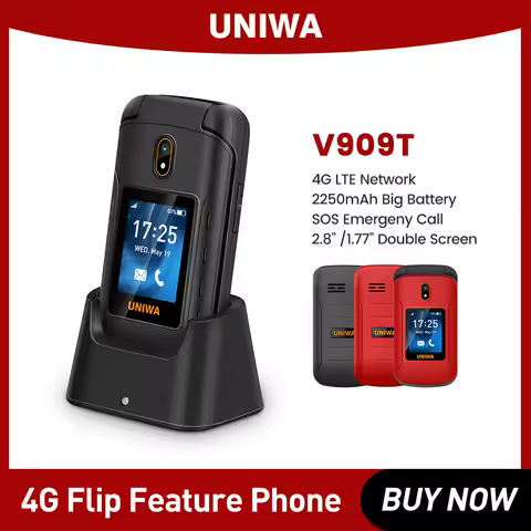 UNIWA V909T Flip Phone 4G Dual Screen Single Nano Cellphone Big Push-Button Mobile Phone for Elderly