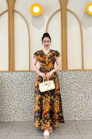 KC742 Đầm tặng mẹ mùa hè mát mẻ Vải mango 8D hoạ tiết hoa nổi bật tươi xinh