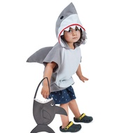 ❤Ready Stock❤Fashion Kids Ocean Shark Jumpsuit Cosplay Shark Costume Stage Clothing Fancy Dress With Baby Cute Shark Bag Halloween Christmas Costume Prop