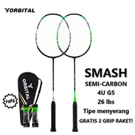 HIJAU ORBITAL Carbon Pro Badminton Racket (Pair) - Semi Carbon Strong & Light 4UG5 - Green Black