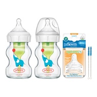 DrBrown's Options+ Deco 寬口玻璃奶瓶清潔套組 2入 0~3個月  大象圖案  300ml  1組