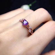 Simple Love Heart Amethyst Rose Gold Diamond Crystal S925 Silver Women Fashion Jewelry Wedding Engagement Rings