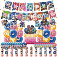 SQ2 Funneh Krew theme kids birthday party decorations banner cake topper balloons plates set supplie