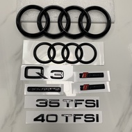 AUDI Q3 4 Ring Logo ABS Black 2017-2024 Car Hood Front Grill Rear Trunk Emblem Badge Sticker Quattro