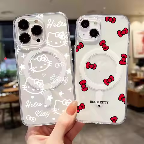 NEW Hello Kitty BowKnot Magsafe Wireless Charger Phone Case For iPhone 16 16E 15 14 Pro Max X XS XR 