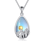 YFN Sterling Silver Moonstone Mountain Pendant Necklace Nature Jewelry Gift for Skiers, Hikers, Camp
