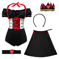 Halloween Cosplay Red Heart Princess Queen Alice in Wonderland Red Queen Costume เสื้อผ้าสำหรับเล่นบ