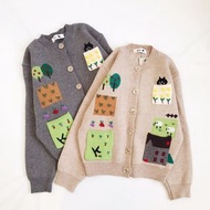 日本 Ne-net NYA 米灰色混紡棉布 農場貼拼 鈕扣 長袖 外套