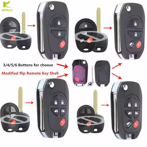 KEYECU 3/4/5/6 Buttons Modified flip Remote Key Shell for TOYOTA Highlander Sequoia Sienna Tacoma Tu