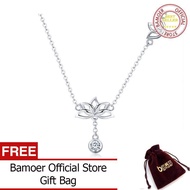 BAMOER สร้อยคอประดับจี้รูปดอกบัวเงินแท้100% 925สร้อยคอประดับเพทายสังเคราะห์สำหรับผู้หญิงเครื่องประดั