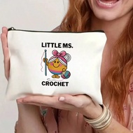1pc Crochet Themed Makeup Bag With "Little Ms. Crochet" Print, Lightweight & Washable Travel Cosmeti