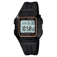 【時間光廊】CASIO 卡西歐 黃邊 十年電池 碼表 五組鬧鈴 LED 防水 學生/當兵 F-201WA-9ADF