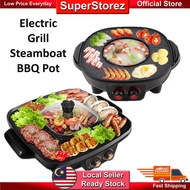 Superstorez 2in1 Square BBQ Grill &amp;Steamboat Big Size Hot Pot Shabu Roast Fry Pan-Two Switch Control Electric BBQ Grill