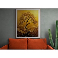 Luxe Golden Tree 3D Canvas Art Print for Living Room, Dining Area & Entryway Wall Decor