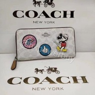 Coach X Disney Accordion Wallet With Mickey Patches (Women Long Fold Purse)