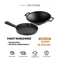 Skitchen Cast Iron Package Worldwide/Merauke Wok And Stockholm Skillet Medium/Cast Iron Skillet