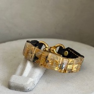 義大利油革黑色 | 單排鈦金花水晶手環