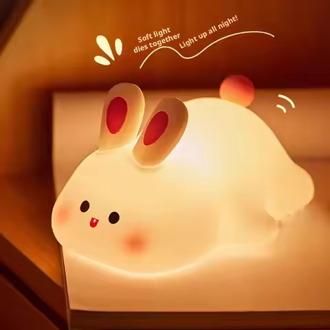 ute Silicone Squishy Night Lamp Fox Rabbit Dimmable Nursery Nightlight Rechargeable Timing Bedside T