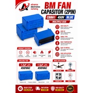 BM FAN CAPASITOR (2PIN) CBB61 450V BLUE MULTIPLE SIZE