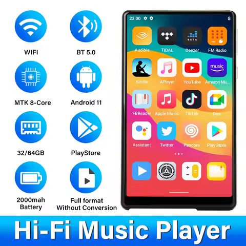 NEW 5 inch Android 11.0 WiFi MP4 Player APP Store Bluetooth 5.0 MP3 Player Spotify/Pandora/Tidal/Dee
