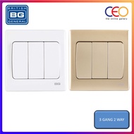 [SIRIM APPROVED] British General Moulded Neo Slimline 10A 10AX Wide Rocker Switch 3 gang 2 way Wall 