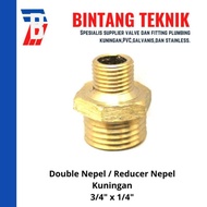 Double Nepel (Nipple) Kuningan / Reducer Nepel Kuningan 3/4" x 1/4" | Perlengkapan Saluran Air