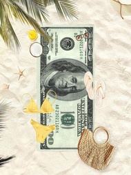 1入組2024年春季新品！超細纖維速干沙灘浴巾，百元鈔票印花沙灘毯，適用於沙灘旅行、露營、派對、假期，必備沙灘用品，海灘配件