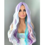 Long Wavy Neon Rainbow Synthetic Wig In The Fringe Simulation Scalp Ghost Festival Wig