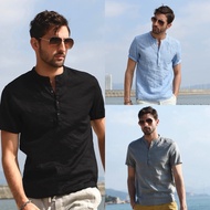 Chinese collar men's short-sleeved cotton shirt polo shirt for men