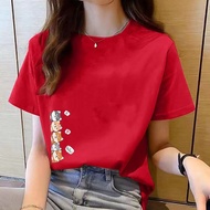 大码女裝红色上衣女百搭 t shirt women top clothes Short Sleeve women tshirt New casual Summer ladies t shirt Rou