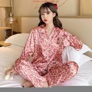 M-5XL Long Sleeve Pyjamas Women Silk Sleepwear Satin Set Champagne feather Sleepwear Pajamas Suit Bu