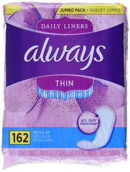 Always Thin No Feel Protection Daily Liners Regular Absorbency Unscented, 162 Count - Pack of 2 (324