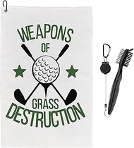 Ecezatik Weapons of Grass Destruction - Funny Golf Towels for Golf Bags Men with Clip - Golf Accessories for Men, Golf Gifts for Men, Gifts for Men Golfers, Golf Towel and Brush Set