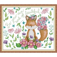 Joy Sunday Stamped Cross Stitch Ktis Flower Fox DMC Threads Cross Stitch Set DIY Needlework Embroidery Kit