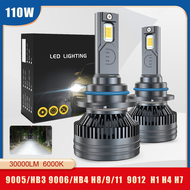 Original หลอดไฟหน้า LED 30000LM H11 H4 H7กำลังสูง110W H1 H9 H8 HB3 HB4 9005 9006 9012ไฟสูงและต่ำ6000K ไฟหน้าอัตโนมัติ