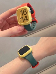 1套女性蘋果手錶帶，黃色外殼對比柔軟矽膠帶，適用於Apple Watch 45mm 44mm 42mm 40mm 41mm 38mm時尚智能手錶運動手帶，適用於第9 8 7 6 5 4 3 2 1 SE系列，智能手錶帶相容Apple Watch手錶手環手表帶配件